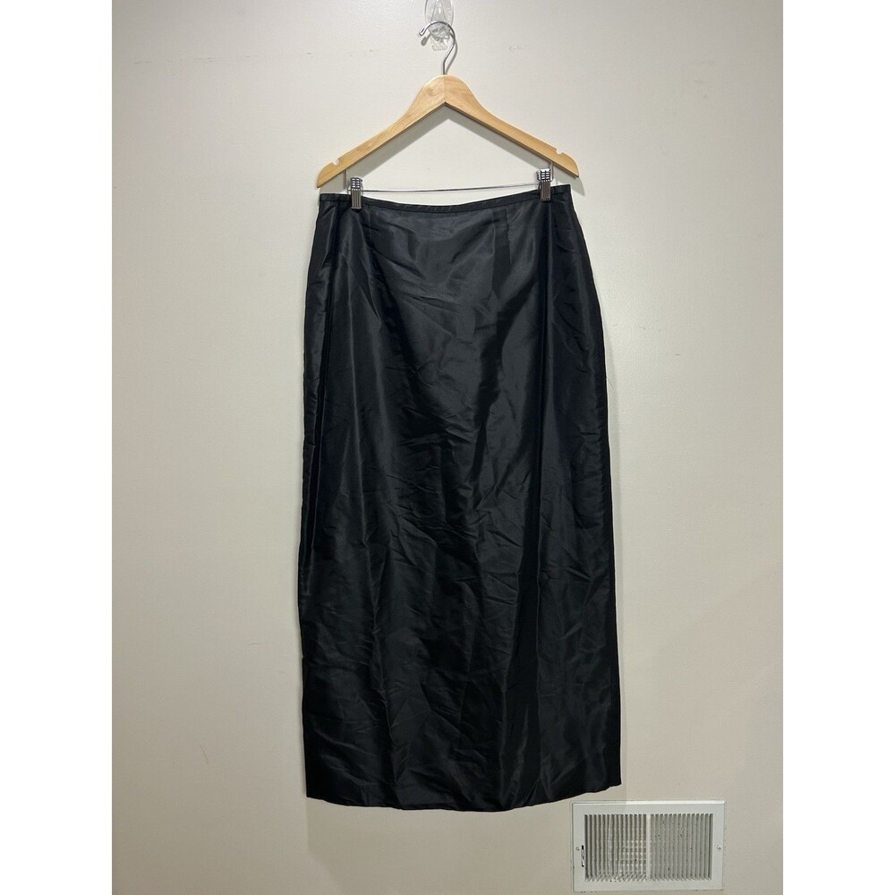 Rickie Freeman Teri Jon Black 100% Silk Long Maxi Pencil Skirt Size 16 Formal